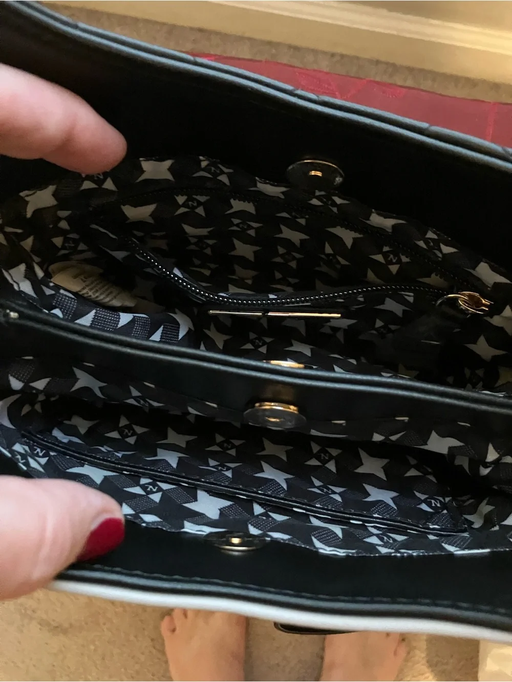 Nicole Lee Gray Illustrated Fashion Tote with Red Accent